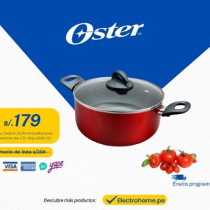 OLLA OSTER 25CM ANTIADHERENTE HERSCHER DE 4.7L ROJO 80161 02